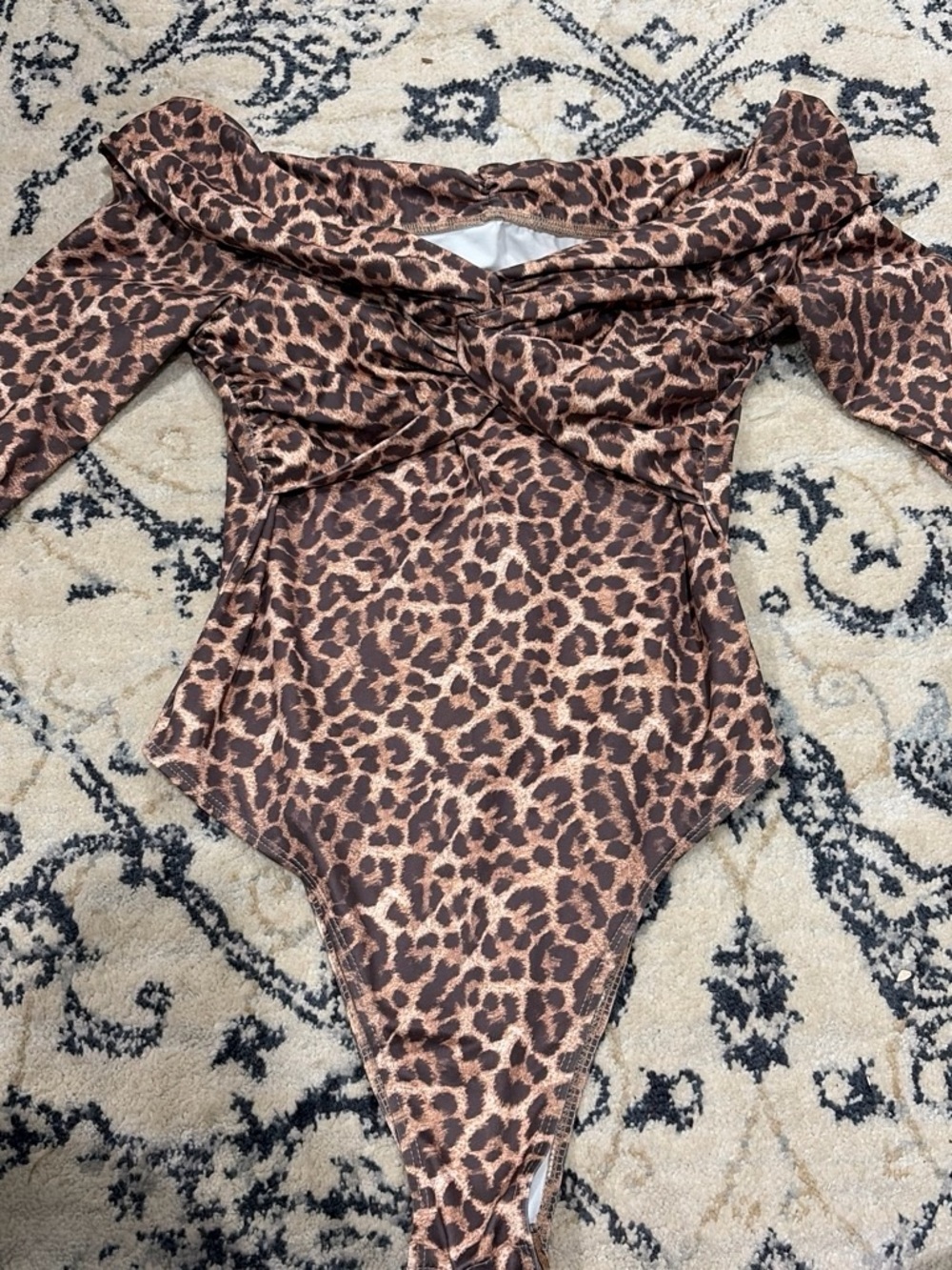 SHEIN Brown Leopard Print Off-Shoulder Bodysuit